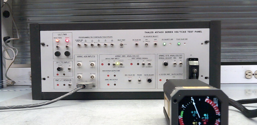 The ARINC 429 signals were generated by an Excalibur DAS429Unet device using the Mystic software programmed to operate on the four ARINC 429 channels.